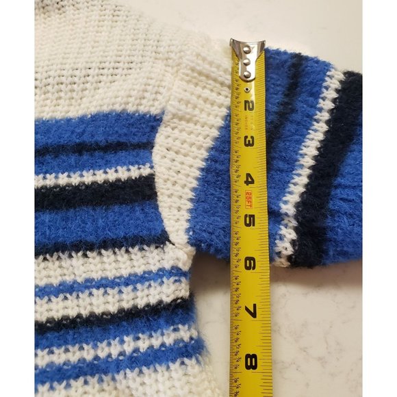 Copper key knit sweater size Medium cream blue striped fuzzy knit - Picture 8 of 10